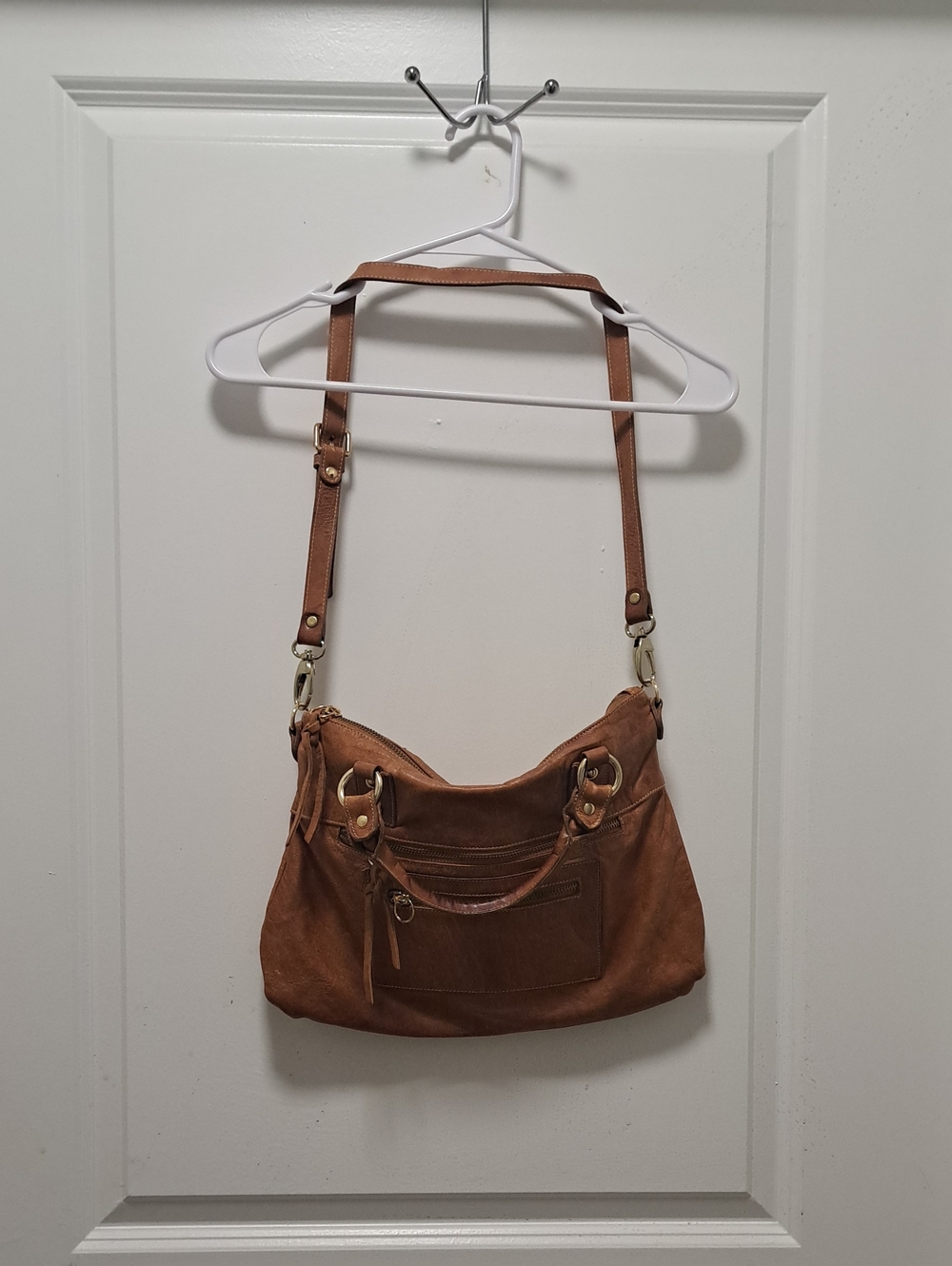 Pietro Alessandro Tan Brown Leather Shoulder Bag with Gold Hardware